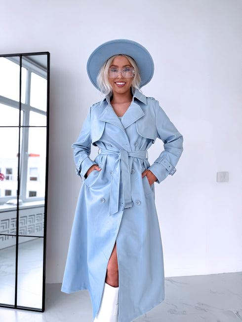 LIGHT BLUE, leather imitation trench "POWER" FL08